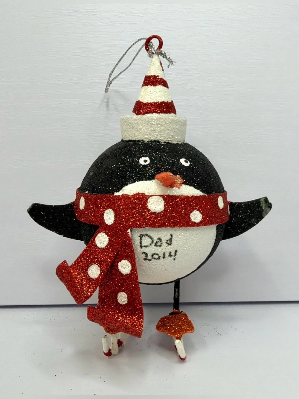 Pier 1 Imports Glitter Penguin Ball on Skates Christmas Tree Ornament Scarf